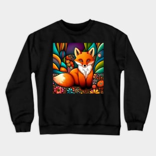 Folk Art Fox With Flowers Crewneck Sweatshirt